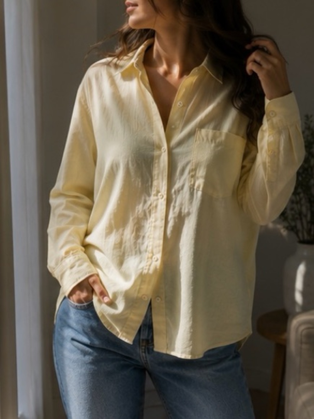 Liz Claiborne Linen Blend Button-Up Shirt | Butter Yellow | Size 16